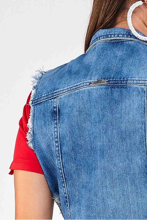 colete feminino jeans detalhes desfiados imperio z costas detalhe