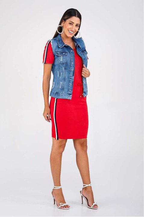 colete feminino jeans detalhes desfiados imperio z frente corpo