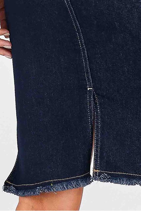 saia jeans recorte frontal barra desfiada imperio z costas detalhe baixo