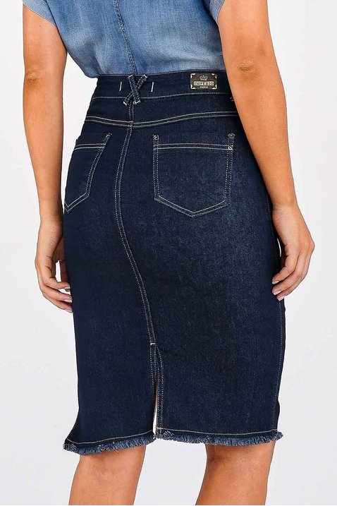 saia jeans recorte frontal barra desfiada imperio z costas