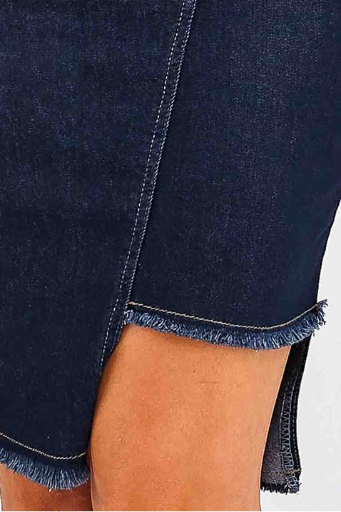 saia jeans recorte frontal barra desfiada imperio z frente detalhe baixo