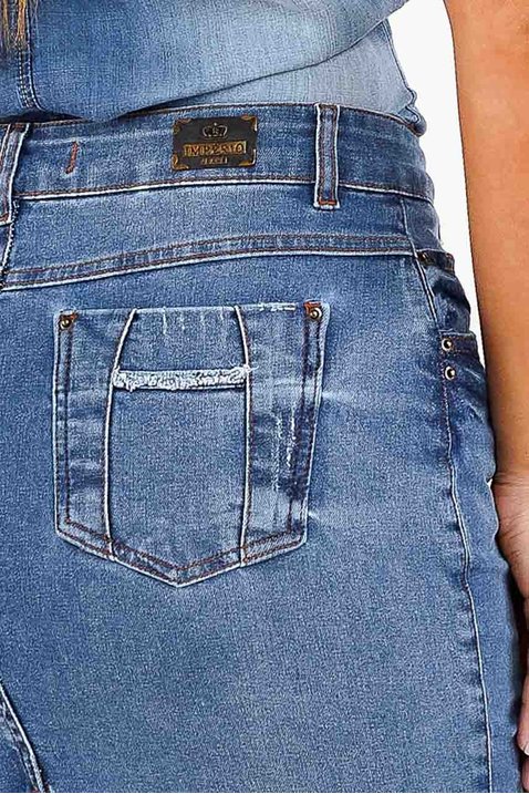 saia jeans recorte frontal diferenciado imperio z costas detalhe