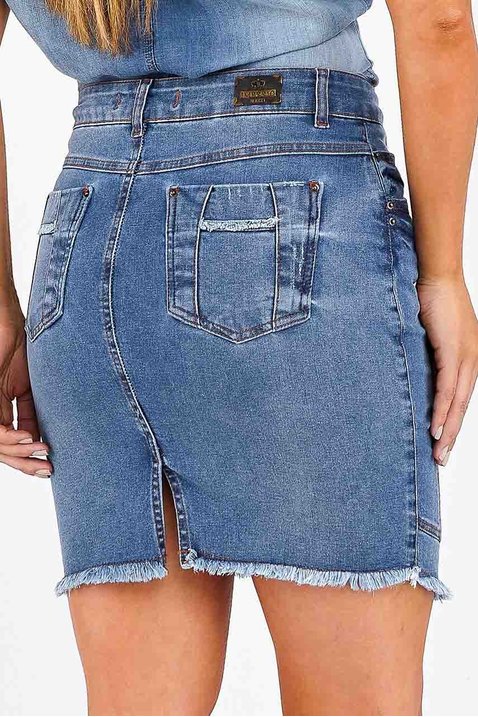 saia jeans recorte frontal diferenciado imperio z costas