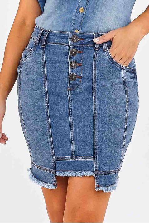 saia jeans recorte frontal diferenciado imperio z frente