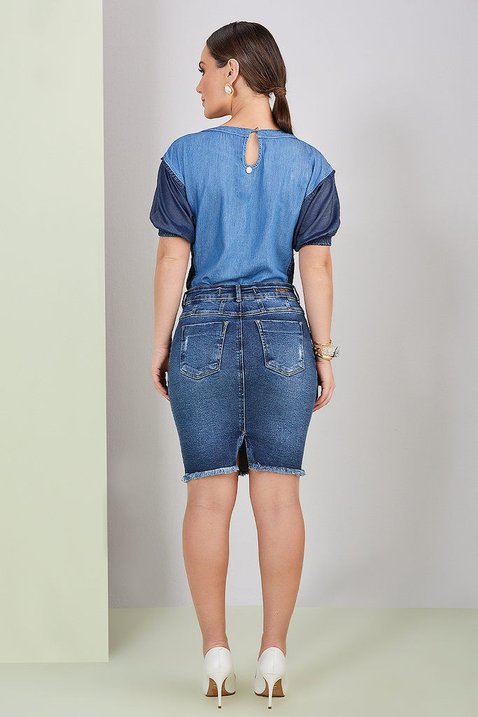 saia jeans reta barra desfiada 7