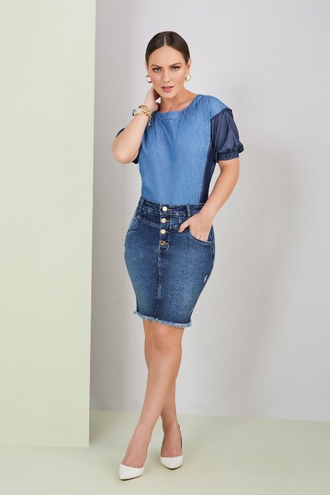 saia jeans reta barra desfiada 2