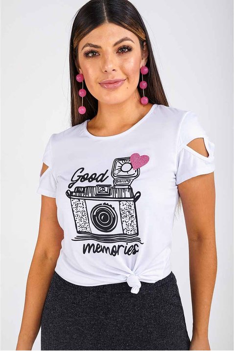 blusa branca estampada recorte nas mangas imperio z frente