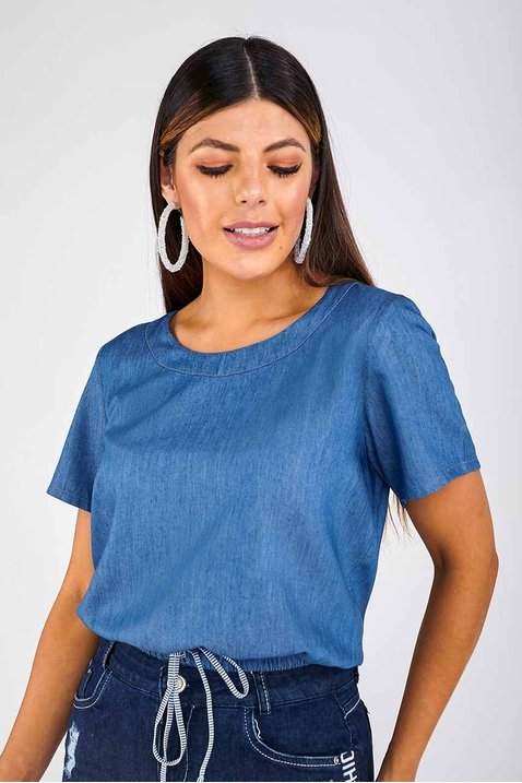 blusa feminina jeans detalhe de amarracao imperio z frente
