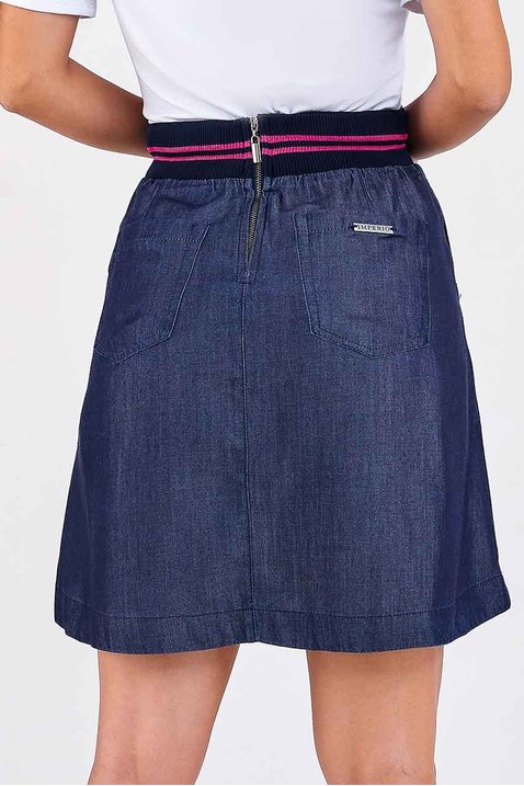 saia evase jeans marinho cos em ribana imperio z costas