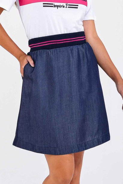 saia evase jeans marinho cos em ribana imperio z frente
