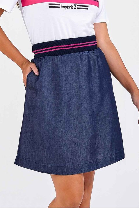 saia evase jeans marinho cos em ribana imperio z frente