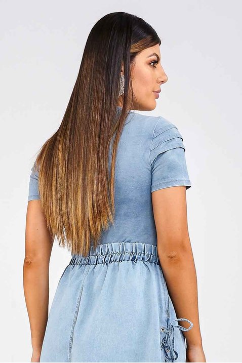 blusa denim com detalhe de pregas imperio z costas