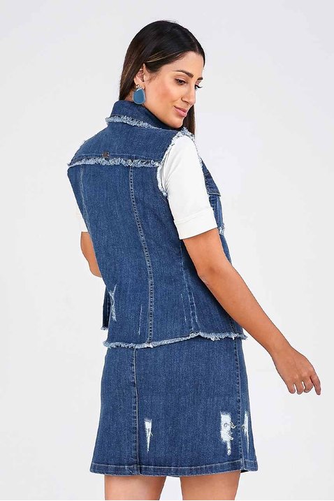 colete feminino jeans com puidos imperio z costas