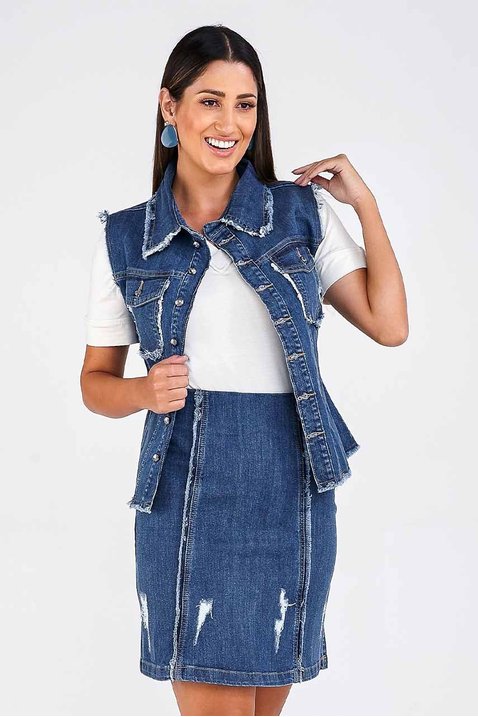 colete feminino jeans com puidos imperio z frente