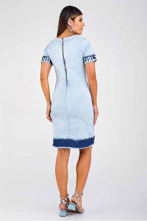 vestido tubinho detalhe na barra e mangas jeans imperio z costas