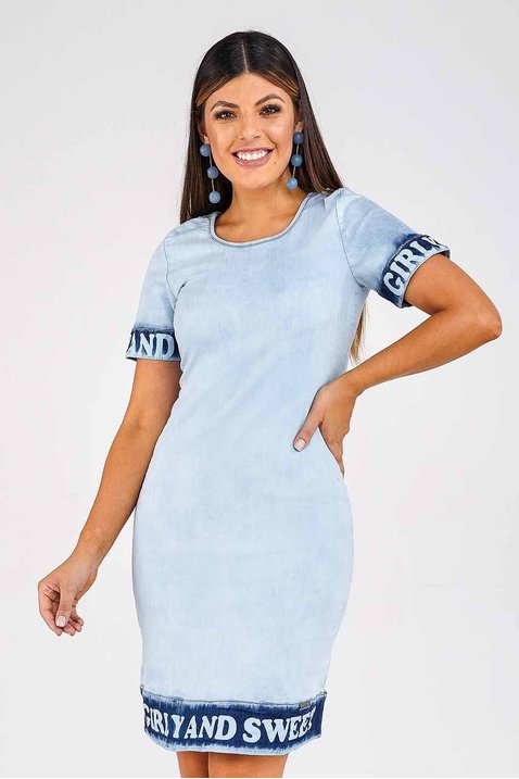 Vestido Tubinho Detalhe Na Barra E Mangas Jeans Império Z