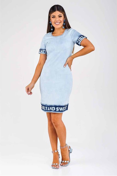 vestido tubinho detalhe na barra e mangas jeans imperio z frente