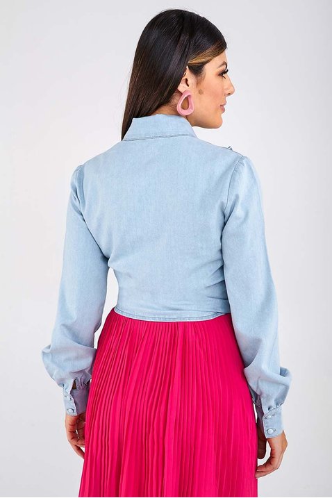 camisa feminina jeans com amarracao imperio z costas