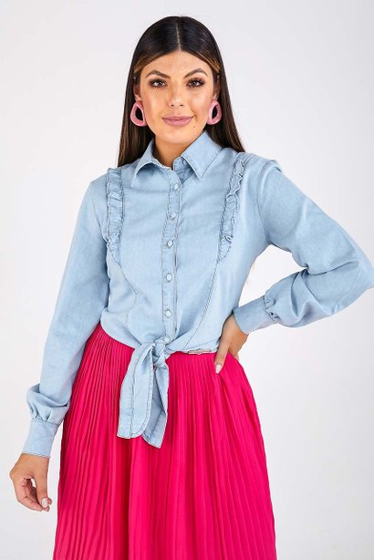 camisa feminina jeans com amarracao imperio z frente