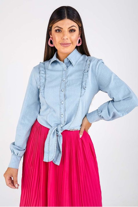 camisa feminina jeans com amarracao imperio z frente