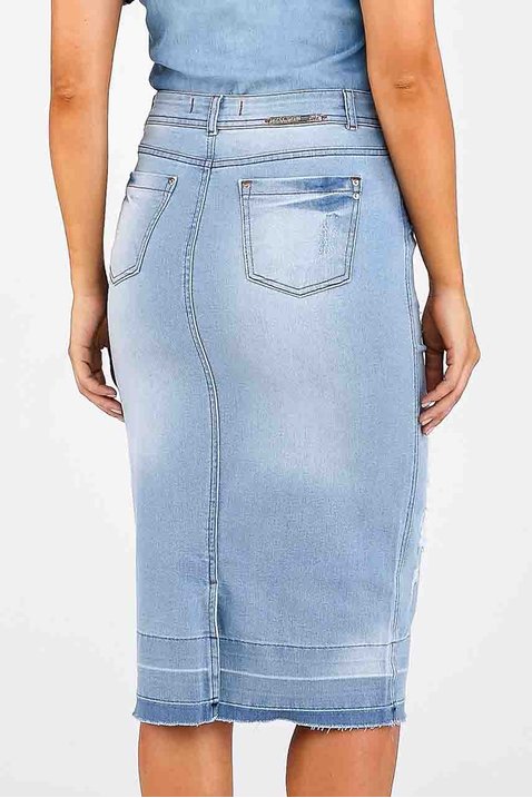 saia jeans midi barra desfeita imperio z costas