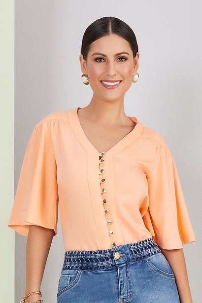 blusa laranja botoes frontais 7