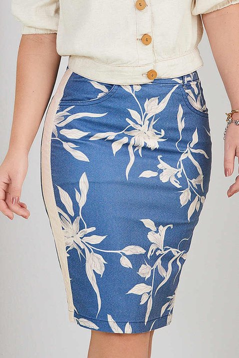 saia azul estampada reta 3
