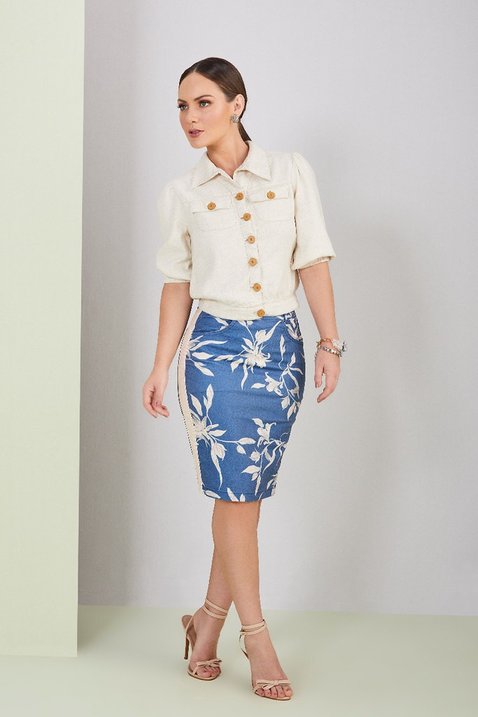 saia azul estampada reta 2