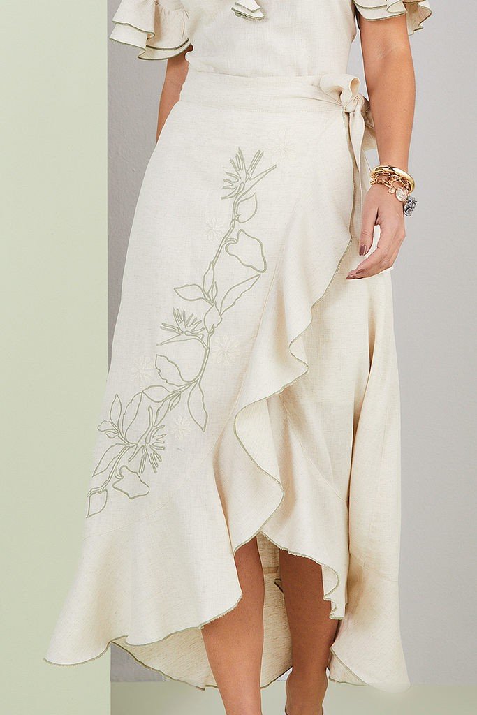 Saia Glam Viscolinho Sustentável Midi Envelope Titanium Jeans