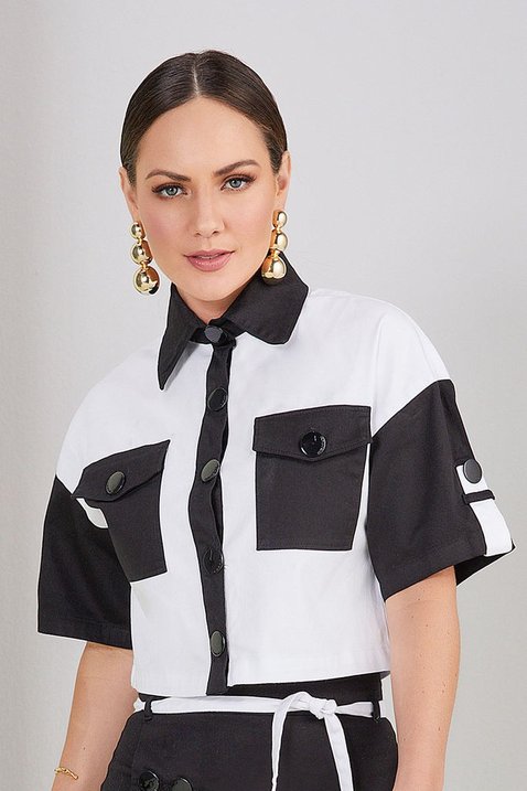 camisa preto e branco com bolsos 2