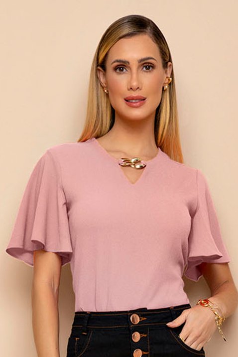 blusa rose decote com corrente dourada 3
