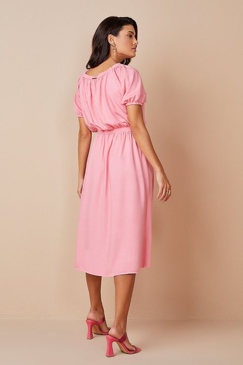 vestido evase rosa com bolsos frontais 8