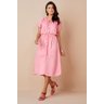 vestido evase rosa com bolsos frontais 2