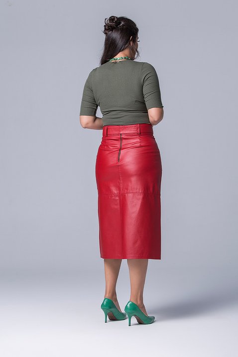 saia vermelha couro midi 7