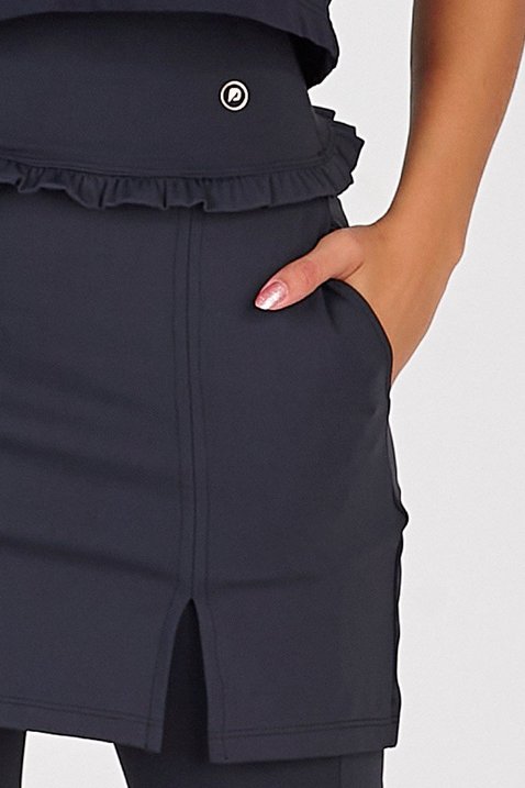 saia calca comprida justa preta em poliamida com detalhe em babado na cintura epulari 2