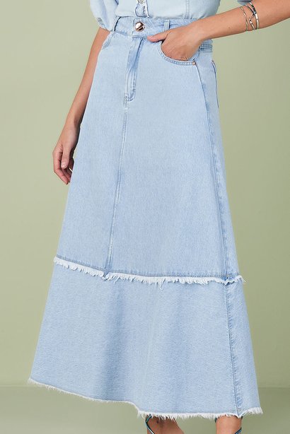 saia jeans longa evase 2