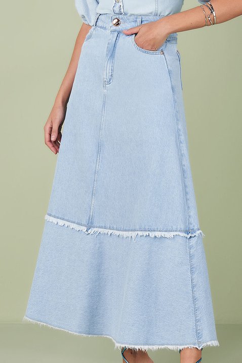 saia jeans longa evase 2