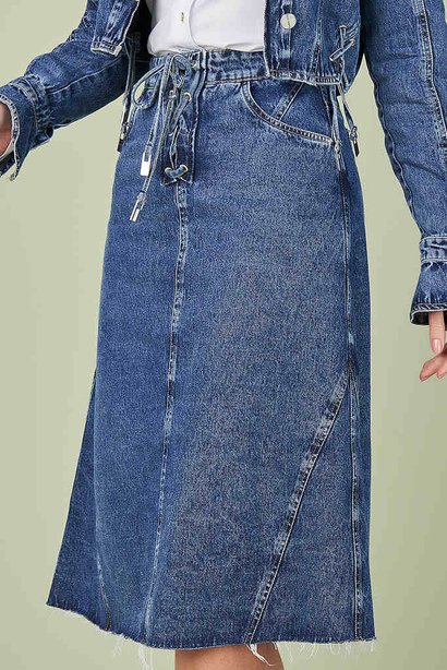 saia jeans evase barra desfiada 8