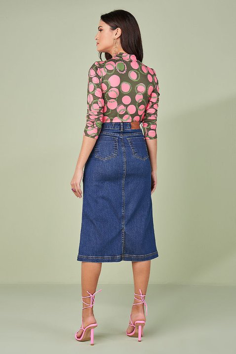 saia jeans evase midi 7