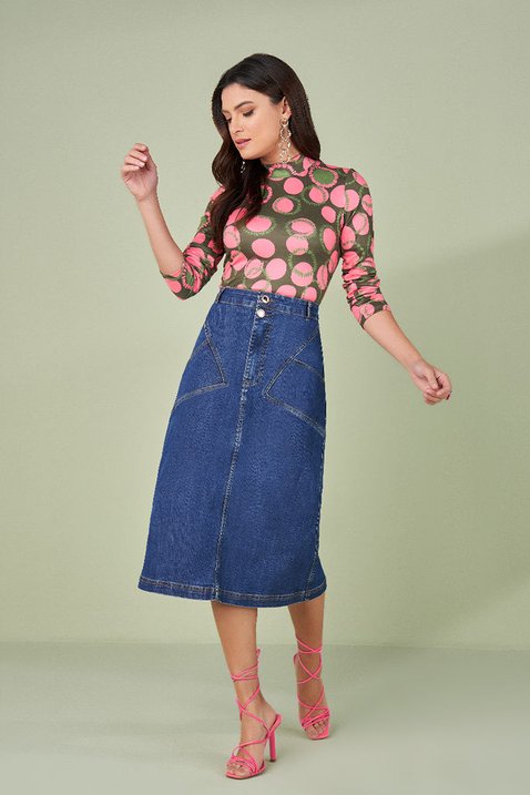 saia jeans evase midi 2