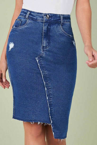 saia tradicional jeans assimetrica titanium 7