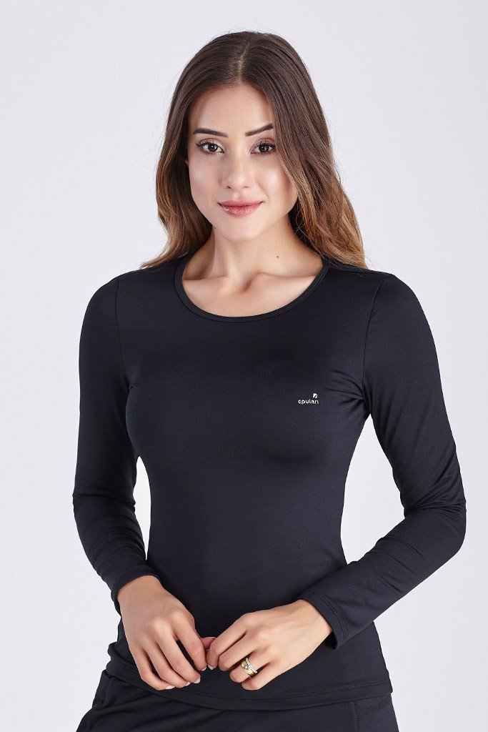 Blusa Segunda Pele Manga Longa Feminina Preta Térmica Proteção