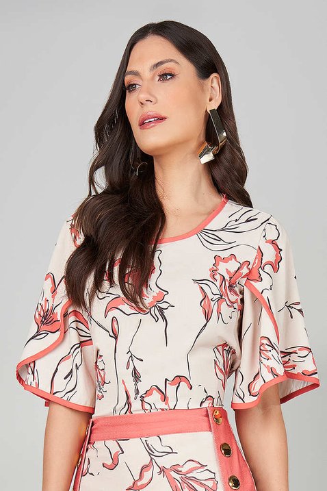 blusa creme estampada