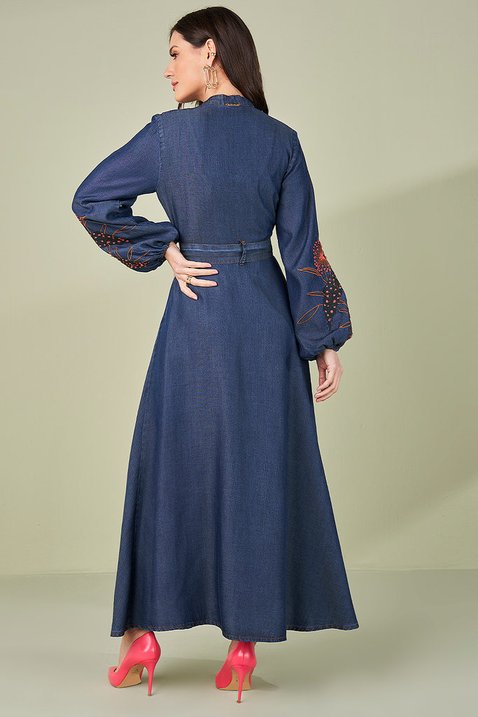 vestido jeans longo bordado 5