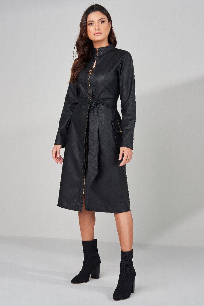 Vestido Preto Evasê Couro Fake Titanium Jeans