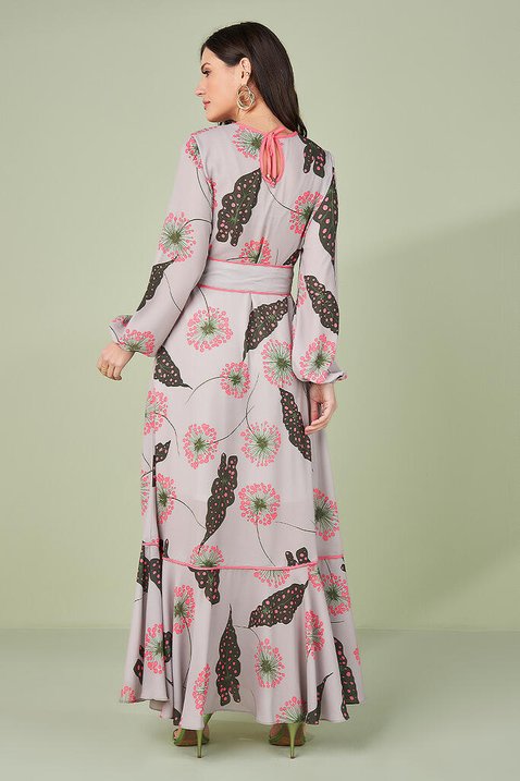 vestido estampado longo com faixa 7