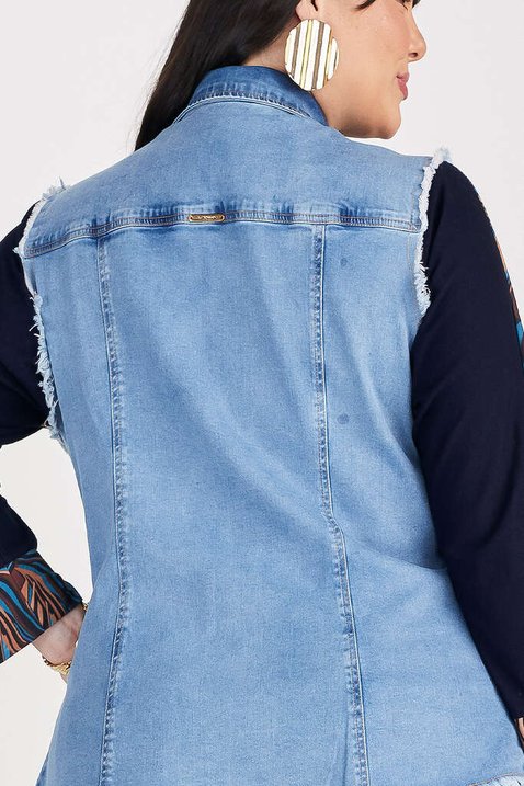 Size Feminino Colete Jeans Alongado Plus Size Colete Jeans Barra