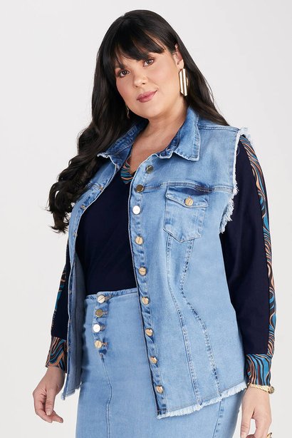 Colete Jeans Barra Desfiada Plus Size Titanium Jeans