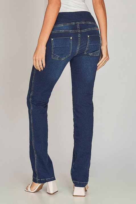 calca jeans reta com elastico no cos 4