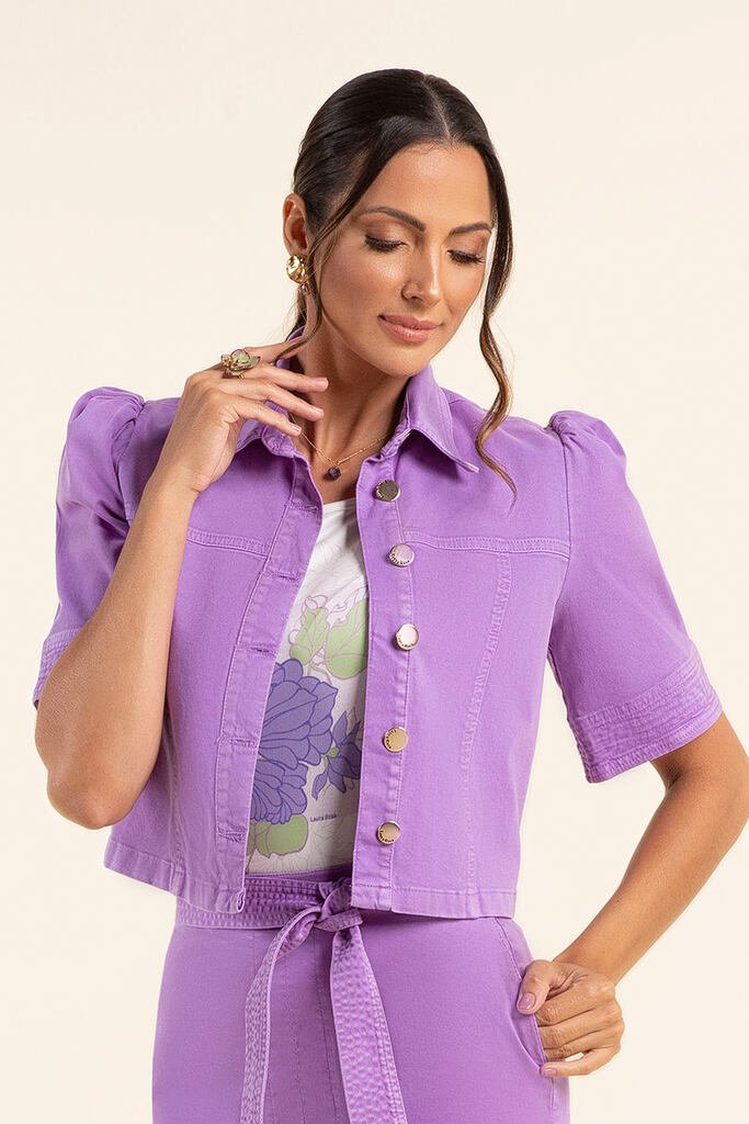 トップス Laura Jaqueta Preta Cropped Sarja Laura Rosa